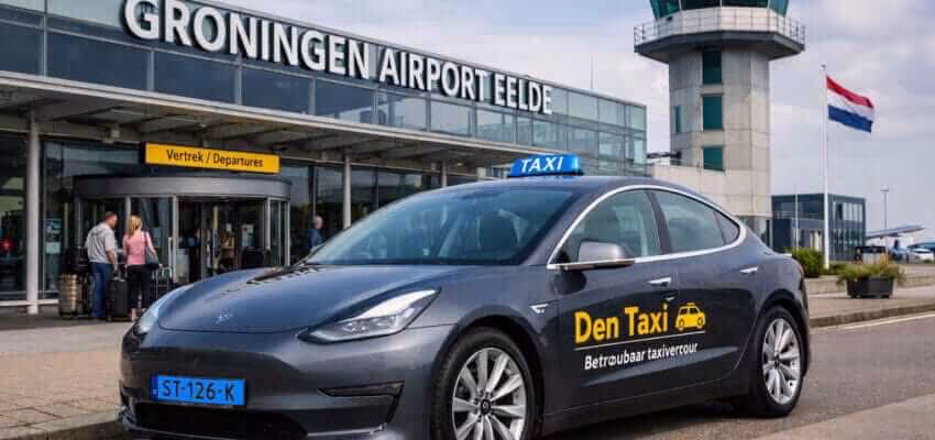 Den Taxi at Groningen Airport Eelde terminal for airport transfers from West Friesland.